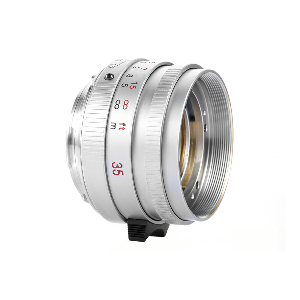 Funleader contax g35 f/2 to leica m converted lens silver helicoid side view