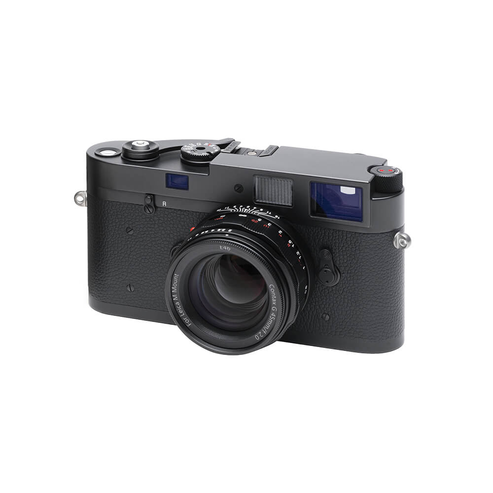 Funleader contax g45 f2 to leica m converted lens black on leica side view